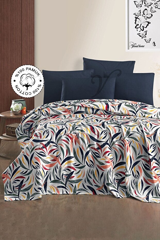 100% Cotton Double Bedspread - Rainbow Leaves Print