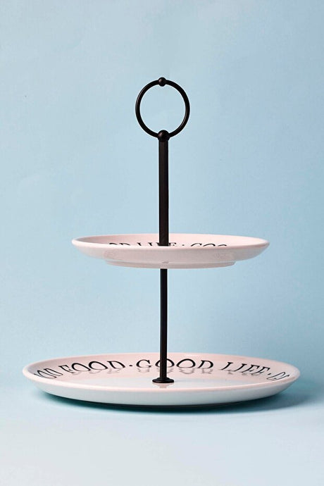 2-Tiered Cookie & Dessert Stand - 'Good Food, Good Life' Design