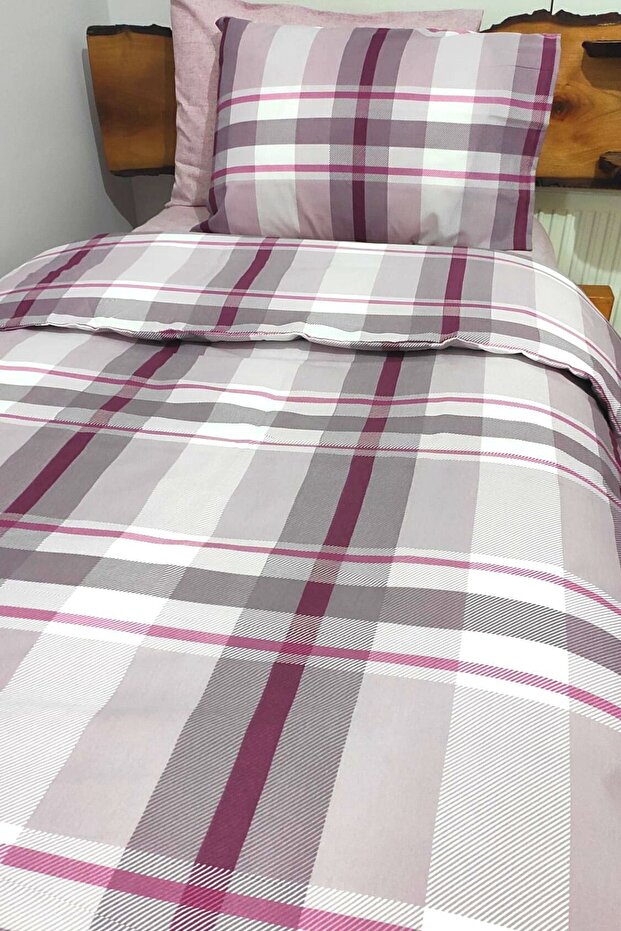 Single Plaid Duvet Cover Set - Rose Dry