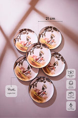 Old English The Gleaners Ceramic Dessert Plate Set - 6 Pieces, 21 cm