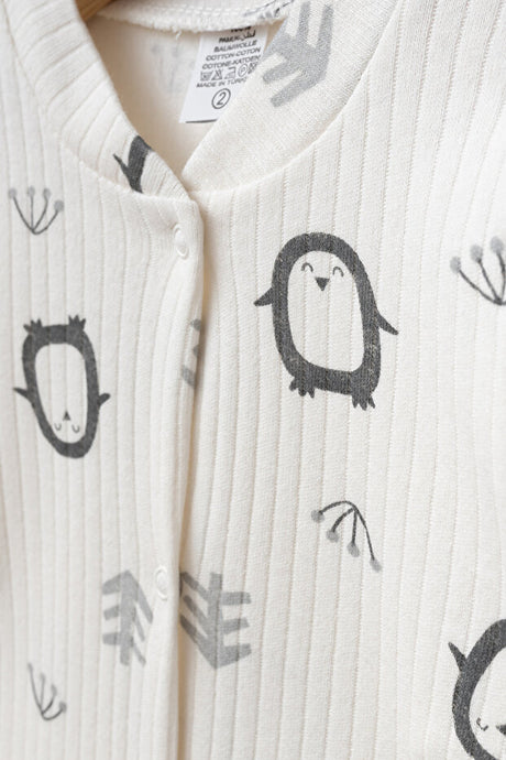 Baby Penguin Ribbed Cotton Romper - Soft & Comfortable 0-3 Months