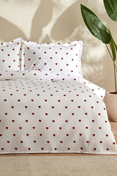 Amour 100% Cotton Double Pique Set - Red Hearts Design
