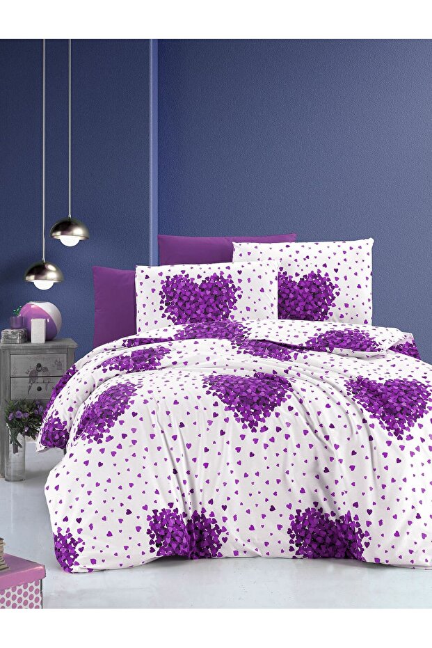 Purple Heart Double Duvet Cover Set - 3 Piece