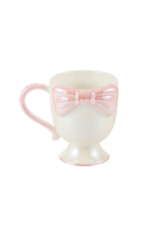 White Bow Pattern Ceramic Mug - 300ml Capacity
