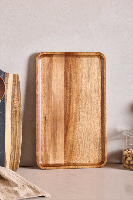 Acacia Wood Rectangular Serving Tray - 34x21 cm