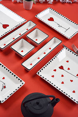 طقم إفطار وسناكس سيراميك يدوي بتصميم الحب، 10 قطع