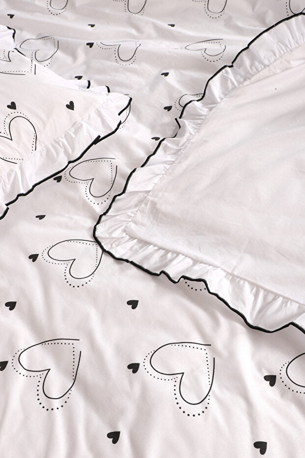 100% Cotton Ranforce Double Ruffled Heart Duvet Cover Set