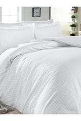 Dobbeltstribet Satin Hotel Dynebetræk Sæt - 240x260 cm