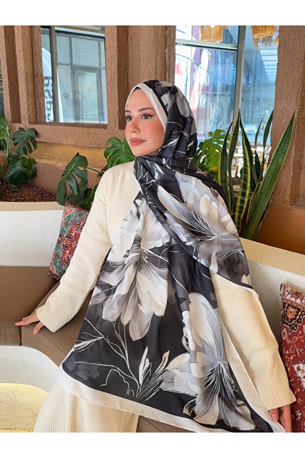 Patterned Cotton Soft Shawl - Black & White