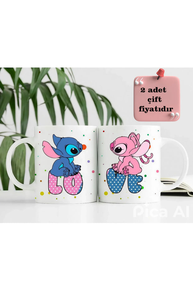 Lilo & Stitch Couple Coffee Mugs - 300ml Ceramic Tea Cup Set