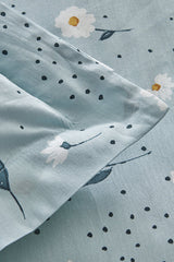 Daisy 100% Cotton Double Duvet Cover Set - Mint Blue