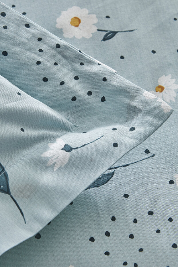 Daisy 100% Cotton Double Duvet Cover Set - Mint Blue
