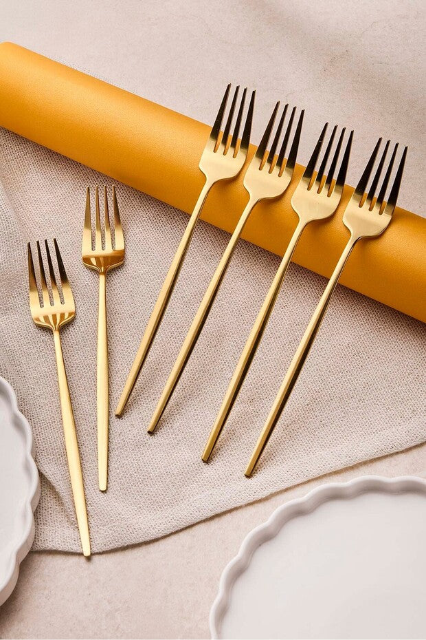 Premium Gold Stainless Steel Dinner Fork Set - 6 Pieces for Dining