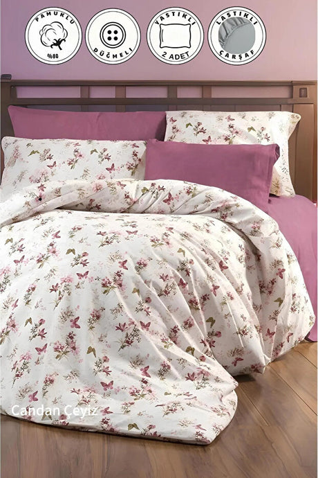 Double Duvet Cover Set - 4-Piece, 80% Cotton, Fitted Sheet