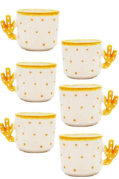 Professional Hand-Made Ceramic Cactus Tea & Espresso Cup Set - 6 Pieces