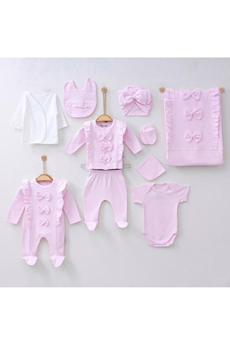 Newborn Baby Hospital Outfit Set - 10 Piece Pink Bow Collection