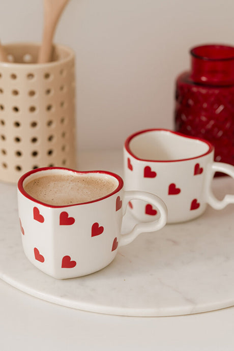 Handmade Ceramic Heart Design Coffee Mugs - Set of 2