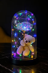 LED Light-Up Eternity Rose & Teddy Bear Dome - Romantic Gift