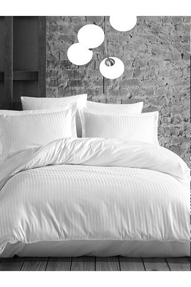 Dobbeltstribet Satin Hotel Dynebetræk Sæt - 240x260 cm