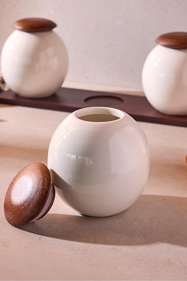 3-Piece Porcelain Spice Jar Set with Wooden Lids