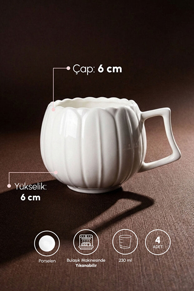 Pure Ivory Porcelain Mug Set - 230ml Capacity, Set of 4