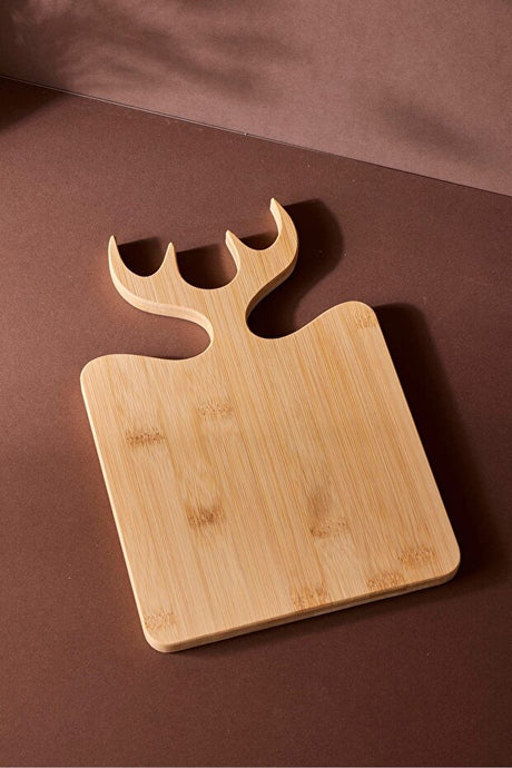 Bamboo Cutting & Serving Board - Deer Antler Handle, 28x19 cm