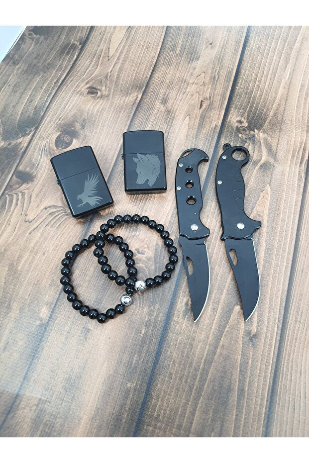 6-Piece Friend Gift Set - 2 Knives, 2 Lighters, 2 Bracelets