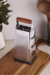 4-Sided Stainless Steel Grater - Acacia Handle, 23 cm