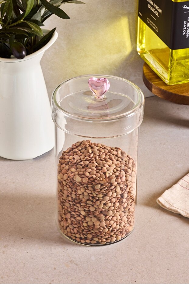 Elegant Borosilicate Glass Storage Jar - 1150ml with Heart Lid