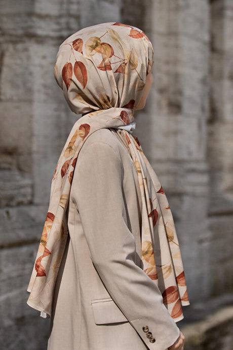 Luxury Medine Silk Shawl - Autumn Pattern, Wrinkle-Free