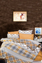 Double Plaid Mustard Duvet Cover Set - 4 Pieces