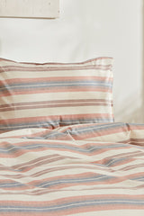Double Size Duvet Cover Set - Terracotta Stripes, 100% Cotton