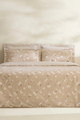 Daisy 100% Cotton Double Duvet Cover Set - Beige, 4-Piece