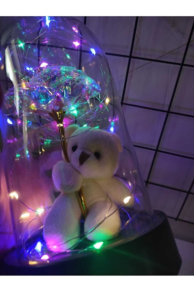 LED Light-Up Eternity Rose & Teddy Bear Dome - Romantic Gift