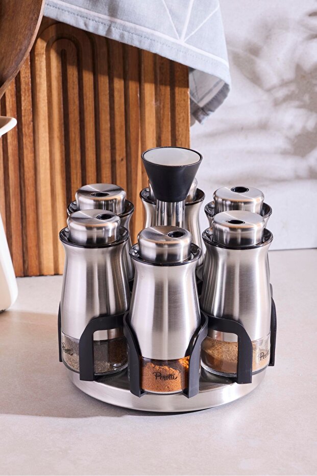 16-Piece Stainless Steel & Glass Spice Jar & Storage Set