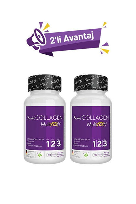 Multiform Tablets - 90 Tablets x 2 Pack | 3 Types Collagen + Probiotic