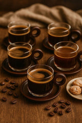 Morponi Premium Borosilikatglas Tee- und Kaffeetassen-Set mit Akaziengriff und Unterteller - Set von 6