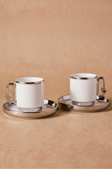 2 Person Porcelain Coffee Cup Set with Silver Trim