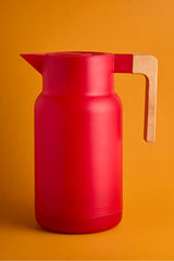 Nordic Bamboo Handle Glass Vacuum Thermos - 1000ml Red