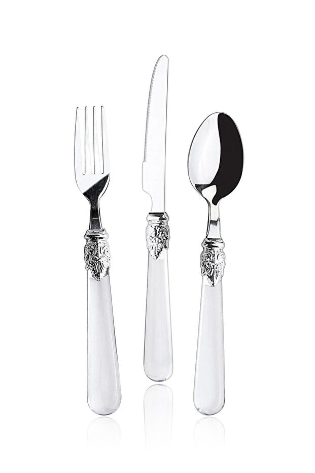 18 Piece Cutlery Set - Elegant Silver & Clear Handles