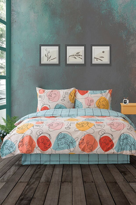 Modern Mint Double Duvet Cover Set - 4 Piece, 100% Cotton