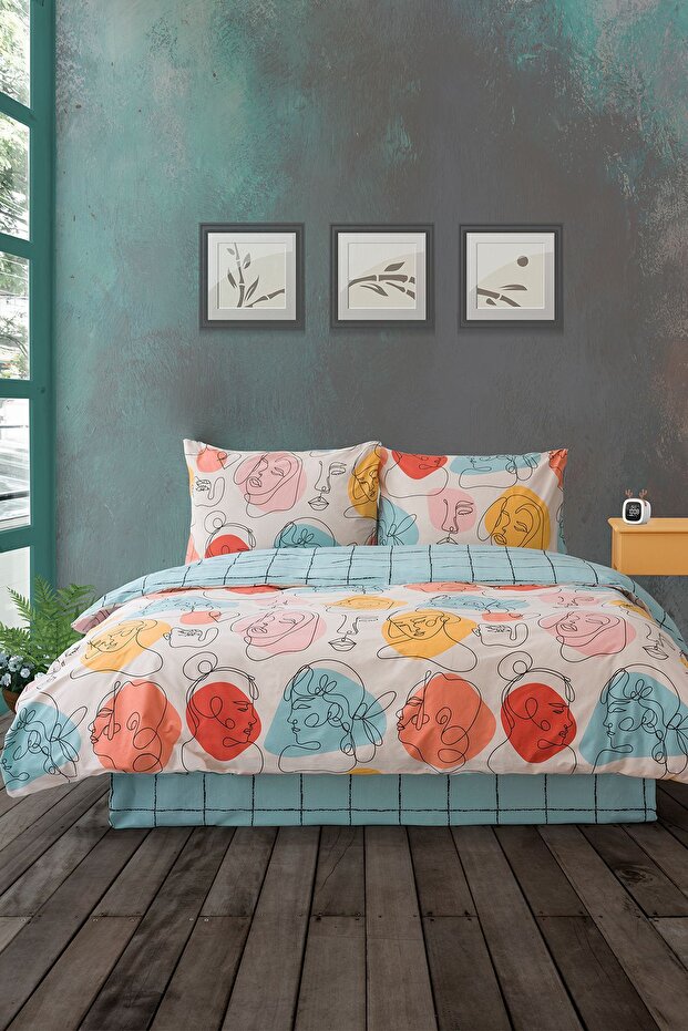 Modern Mint Double Duvet Cover Set - 4 Piece, 100% Cotton