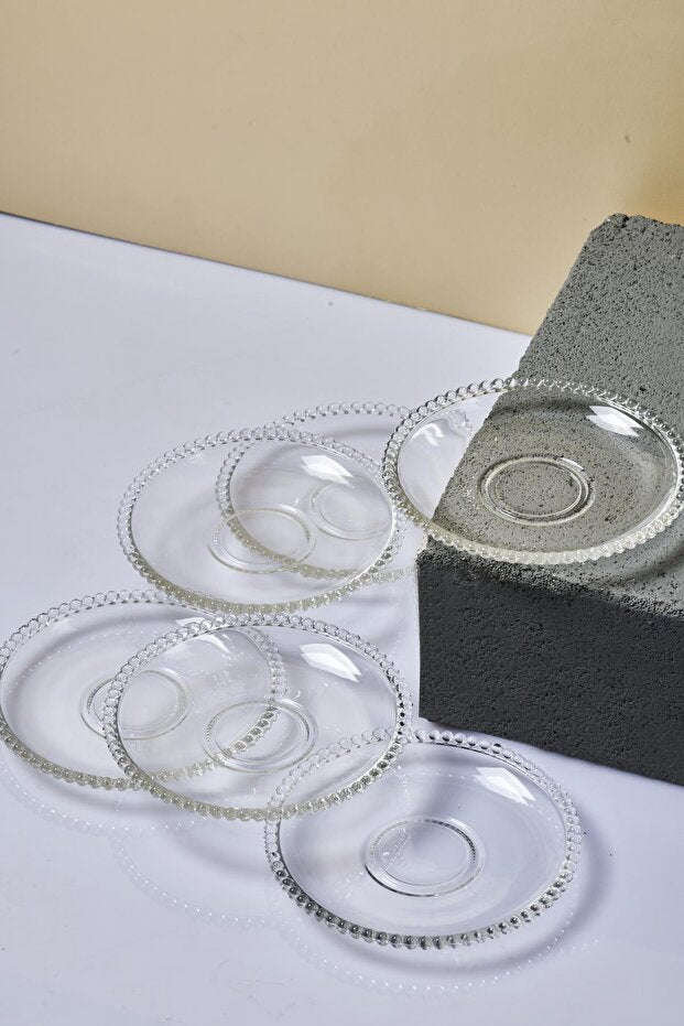 Girona 12cm Glass Tea Saucers - Set of 6 with Beaded Edge
