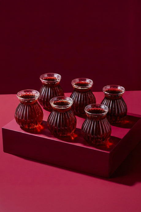Elegant Ribbed Tea Glass Set - 6 Pieces, 200ml Capacity