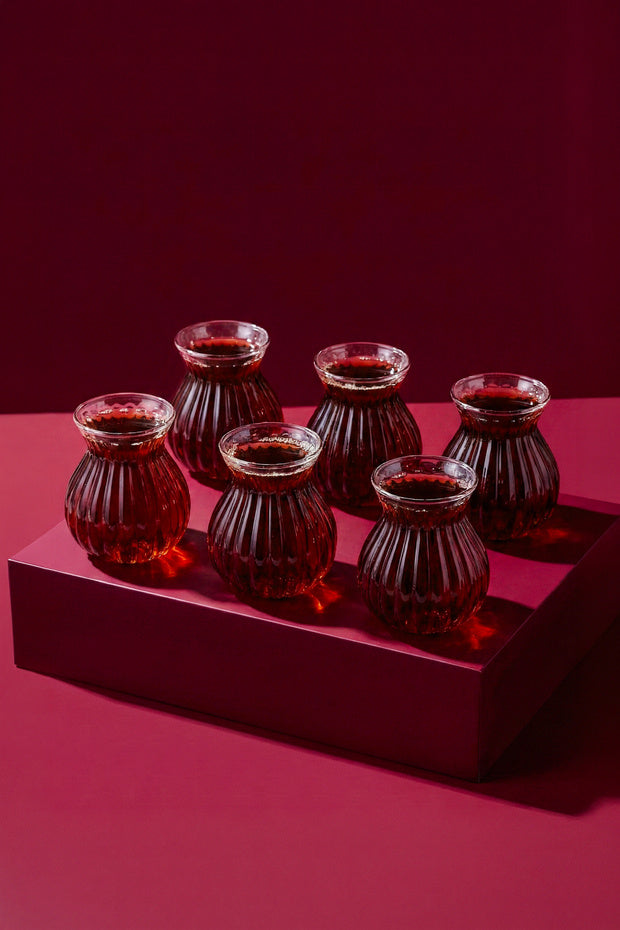 Elegant Ribbed Tea Glass Set - 6 Pieces, 200ml Capacity