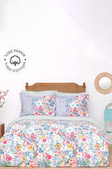 Dulce Blue 100% Cotton Single Floral Duvet Cover Set