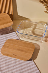 1050ml Rectangular Glass Storage Box with Bamboo Lid
