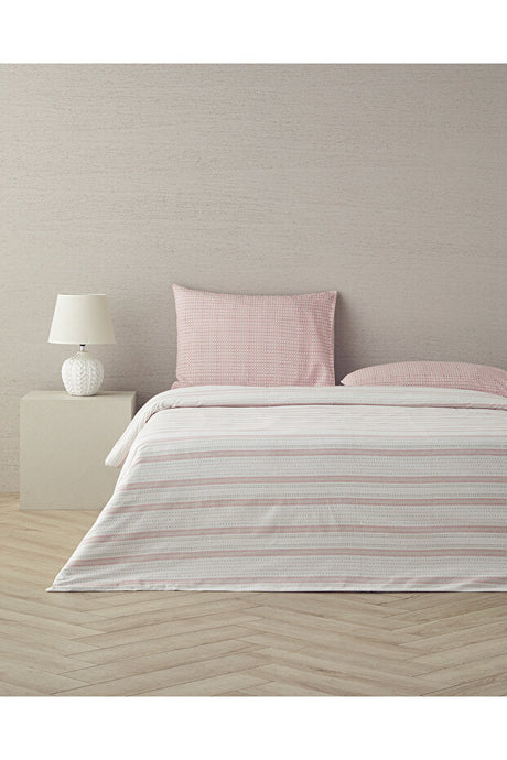 Floral Grid Cotton Double Duvet Cover Set - Rose Dry