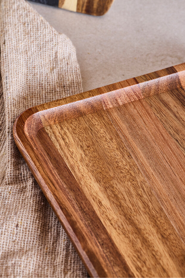 Acacia Wood Serving Tray - 28x18 cm Rectangular with Rounded Corners