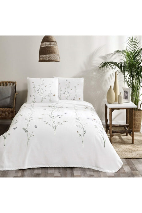 Double Size Floral Print 100% Cotton Pique Bedding Set